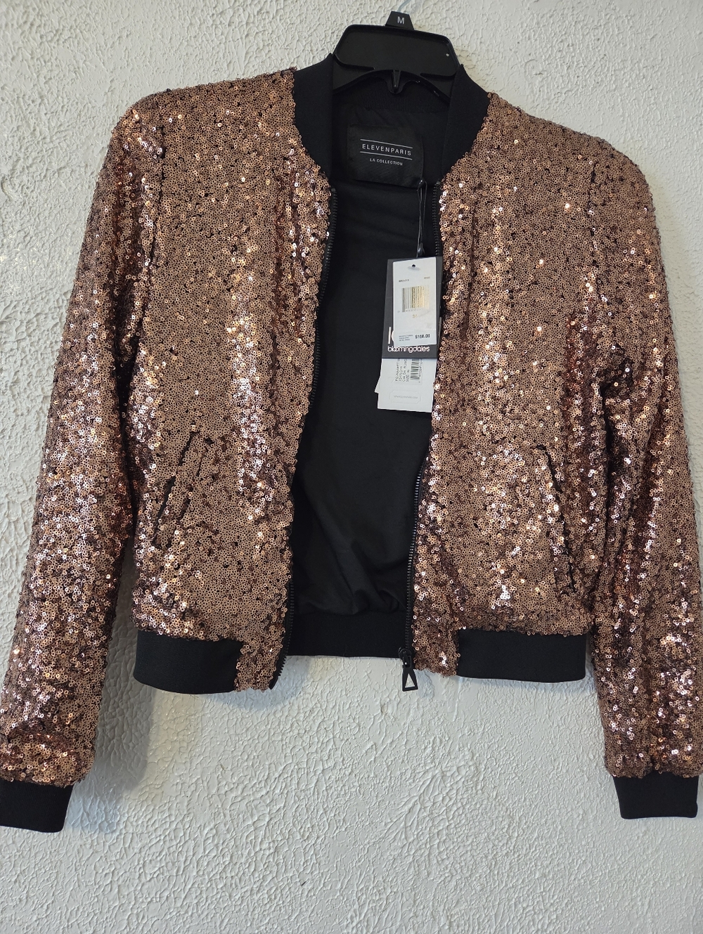 Eleven Paris Rose Gold Sequin Bomber Jacket